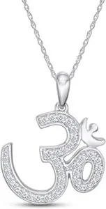 Authentic 1/4 Ct Natural Diamond Om Symbol Pendant Necklace In 14K Gold Plated Silver