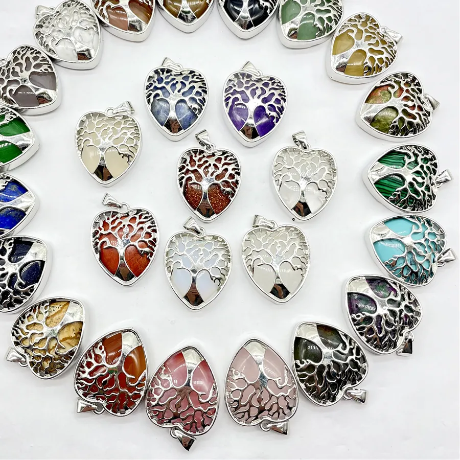 Authentic Mystic Quartz Heart Tree‑of‑Life Pendants – 8 Reiki Healing Charms
