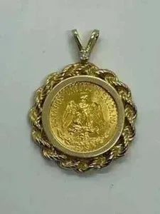 Authentic 1945 Dos Pesos Coin Wedding Pendant 14k Yellow Gold Plated 18'' Chain