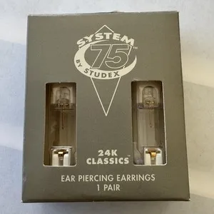 Authentic Studex System 75 Daisy Crystal Earrings 7511-6410 24K Gold Plated Sealed
