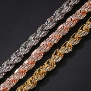 Authentic 9mm White Gold Plated Rope Chain Bracelet Necklace CZ