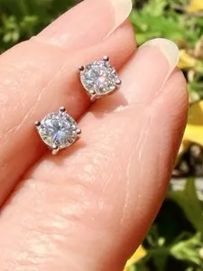 Authentic 4mm Moissanite Stud Earrings 925 Sterling Silver White Gold Plated