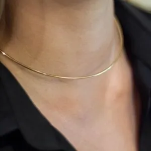 Authentic 14K Yellow Gold Plated 925 Silver, Simple Plain Cuff Choker Necklace Women