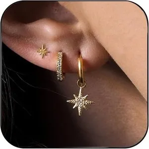 Authentic 14k Gold Plated Earring Stack Hypoallergenic Pearl Drop Huggie Hoop Earrings
