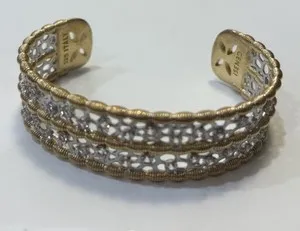 Authentic GENESI Italy 925 Sterling Silver Gold Plated Wide Cuff Bracelet Rare