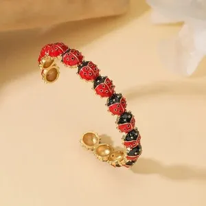Authentic Women's Retro Beetle Bangle Bracelet 18K Gold Plated Enamel Jewelry