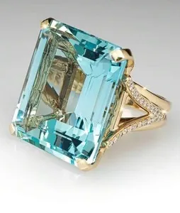 Authentic 4 CTW Pale Blue Emerald Cut Moissanite Ring 18K Gold Plated Size 7