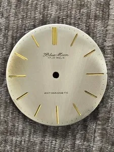 Authentic Blue Moon Dial - Old Stock 1960s - Silver - gold plated hour markers