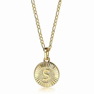 Authentic 18" Gold Plated Initial Letter Necklace Pendant Figaro Chain
