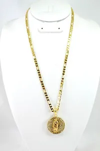 Authentic GOLD PLATED Virgin Mary Pendant 24" Chain Necklace