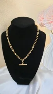Authentic Trendy T Bar - 18K Gold-plated Chunky Chain Toggle Necklace - Women Jewelry