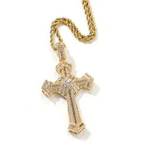 Authentic Gold Plated Pendant For Men Iced CZ Out Cross Chain Necklace