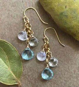 Authentic GOLD PLATED GEMSTONE BRIOLETTE SUNDANCE CHARM EARRINGS STUNNING HANDMADE