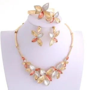 Authentic Gold Plated Metal Necklace Bracelet Earring Set MNS437-GLD