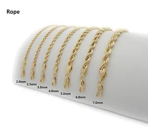 Authentic 14K GOLD PLATED ROPE NECKLACE CHAIN (2mm to 7mm) / (20"/24"/30")