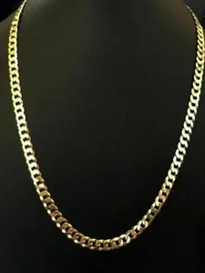 Authentic Men's Shiny 7mm Flat Miami Cuban Chain 14k Gold Plated Solid 925 Sterling Silver