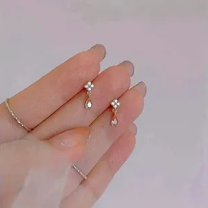 Authentic Boho 14K Gold Plated Shiny Rhinestones Teardrop Pendant Earrings Women