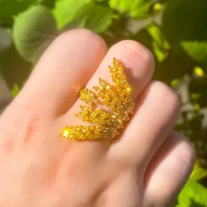 Authentic Sunlit Serenity: Golden Leaf Ring of Abundance