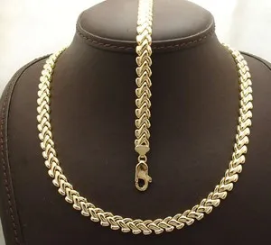 Authentic Shiny Basket Weave Design Bracelet Necklace Set 14K Yellow Gold Plated Silver