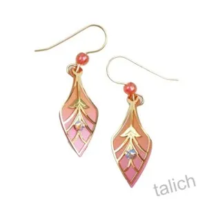 Authentic Adajio Earrings Shiny Gold Plated Leaf on Orange and Pink Teardrop Lightweight