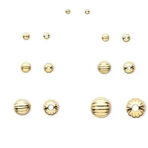 Authentic 100 Shiny Gold Plated Corrugated Round Spacer Jewelry Beads Small - Big