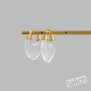 Authentic Shiny Gold Plated Sterling Silver Grooved White Rock Crystal Shell Hoop Earrings