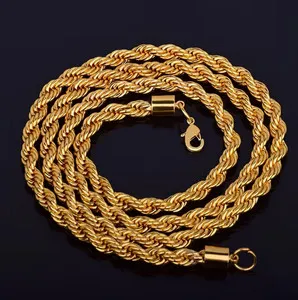 Authentic SHINY Gold Plated Italy Twisted Rope Chain Necklace 18.5" Long BEAUTIFUL PIECE