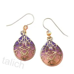 Authentic Radiant Purple Bronze Ombre Filigree Teardrop Earrings