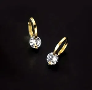 Authentic 14K Gold Plated Shiny Rhinestone Pendant Hoop Earrings Jewelry Women