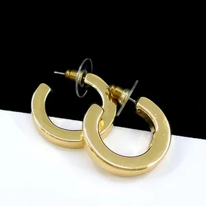 Authentic KENNETH LANE SHINY GOLD-PLATED HOOP PIERCED EARRINGS KENNETH JAY LANE FREE SHIP