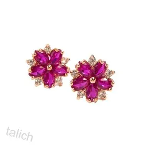 Authentic Shiny Rose Gold Plated Sparkling Hot Pink Fuchsia CZ 11mm Flower Stud Earrings
