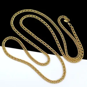 Authentic VINTAGE MONET SHINY GOLD-PLATED FLAT TWIST LINK CHAIN NECKLACE 54" LONG