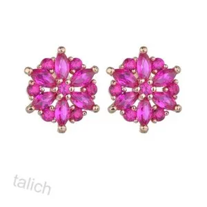 Authentic Shiny Rose Gold Plated Sparkling Hot Pink Fuchsia CZ Small Flower Stud Earrings