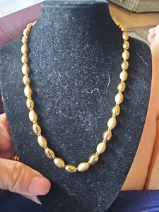 Authentic 10 Kt GOLD PLATED NECKLACE SHINY & MATTE OVAL BEADS 20" ADJUSTABLE VINTAGE