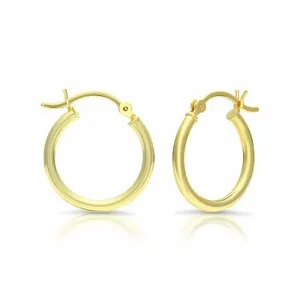 Authentic 14k Gold Plated Sterling Silver Shiny Polished Hoop Earrings 2mm x 18mm