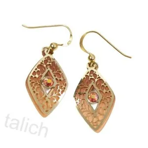 Authentic Adajio Earrings Shiny Gold Plated Filigree over Orange Ombre Drop Handmade 8117