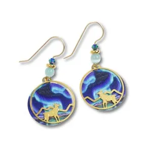 Authentic Sienna Sky Earrings Shiny Gold Plated Elk Mountain over Blue Aurora Polar Light