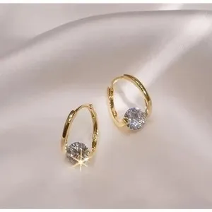 Authentic Shiny Micro Inlaid Cubic Zirconia Gold Plated Hoop Earrings Snap Style