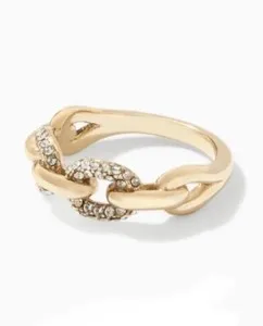 Authentic Stella & Dot Ring Pavé FROZEN CHAIN Shiny Gold Plated Size 8