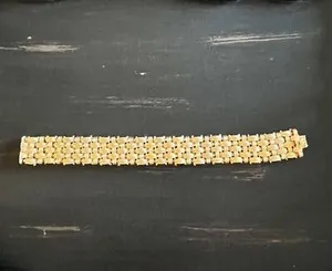 Authentic Large Weave Bracelet 14KY/SS Shiny Gold-Plated Sterling Silver ⅞" Wide