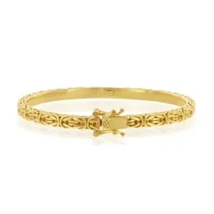 Authentic All Shiny Classic Dome Byzantine Bracelet, Bangle, Yellow Gold Plated Silver