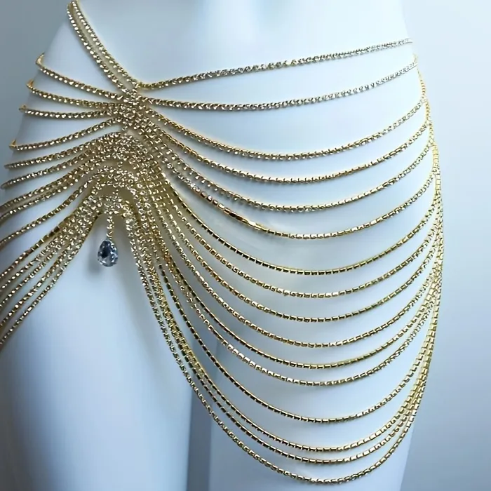 Authentic 1PCS Sexy Shiny Tassel Crystal Waist Chain Women's Jewelry Luxury Nightclub Bridal Party Water Drop Pendant Body Chain