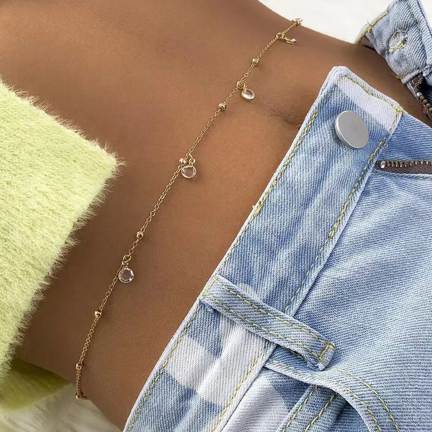 Authentic Trendy Minimalism Belly Chains for Waist Sexy Women Body Chain Jewelry Vintage Shiny Crystal Beach Vacation Accessories