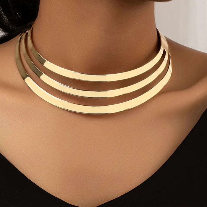 Authentic Metal Multi-layer Geometric Hollow Brushed Distinctive Light Luxury High-end Gorgeous Style Jewelry Necklace