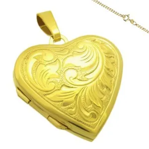 Authentic Medallion Heart Silver Yellow - Gold Plated 1A Amulet Medium 2 Photos Engraving