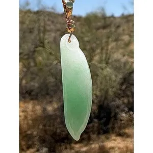 Authentic Icy Green Jadeite Leaf Pendant 14K Gold-Plated Necklace