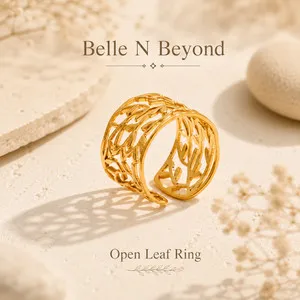 Authentic Gold Plated Open Leaf Ring Wide Statement Ring Women