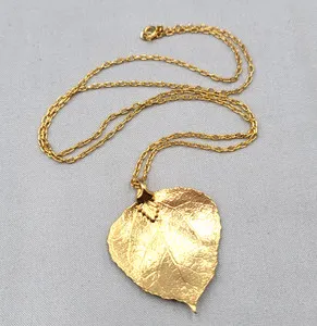 Authentic Vintage Real Leaf Gold Plated Pendant Necklace Chain 24"