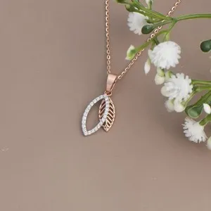 Authentic 14K Rose Gold Plated Leaf Pendant for Woman, with 0.5Ct Real Moissanite