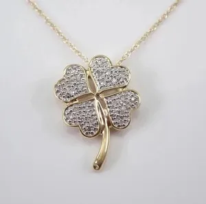 Authentic 1.50Ct Round Simulated Diamond Leaf Pendant 18" Necklace 14K Yellow Gold Plated